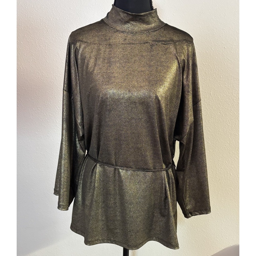 Vtg White Stag Dolman Mock Tunic Women's Large Black & Gold Stretch Cocktail